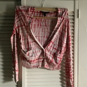 BCBG cream and red scribble print cardigan xs